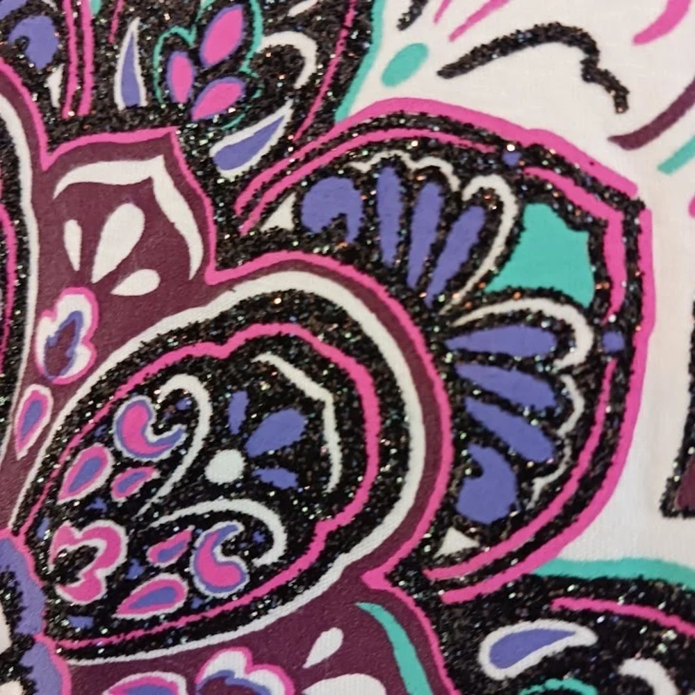 Girl's Floral Print w Sequins, Glitter, &‎ Lace, Size 14, White/Ivory/Pink/Purp